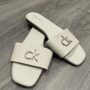 Calvin Klein Women's Cream Slide Sandals